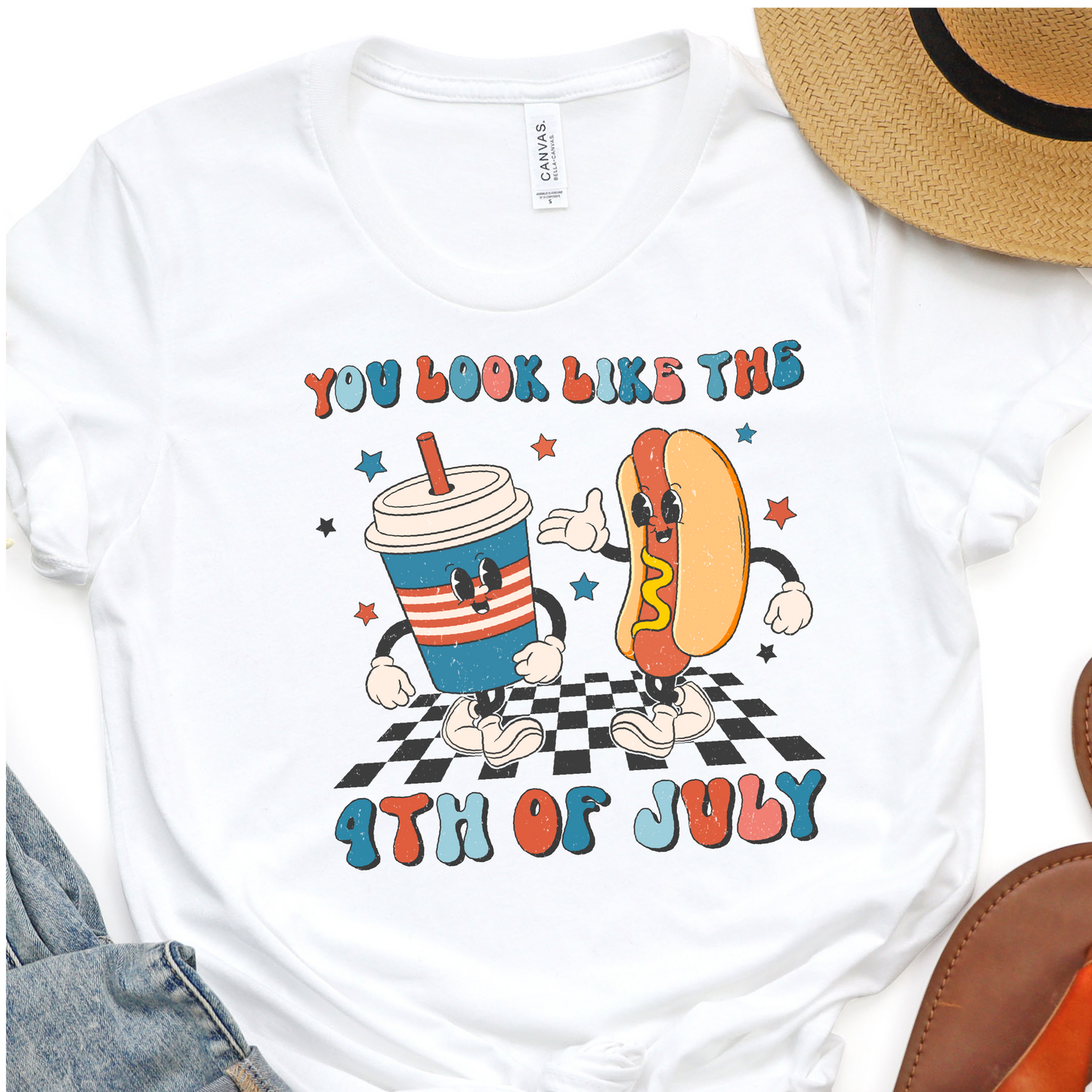 You Look Like The 4th of July - Cute Drink and Hot Dog - 4th of July Graphic Tshirt -  Independence Day Shirt