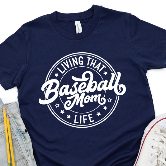 Living That Baseball Mom Life - White -  Baseball Graphic Tshirt