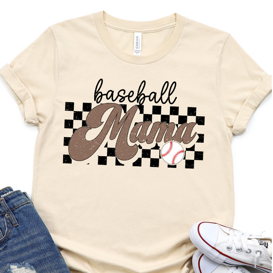 Retro Checkerboard- Baseball Mama -  Baseball Graphic Tshirt