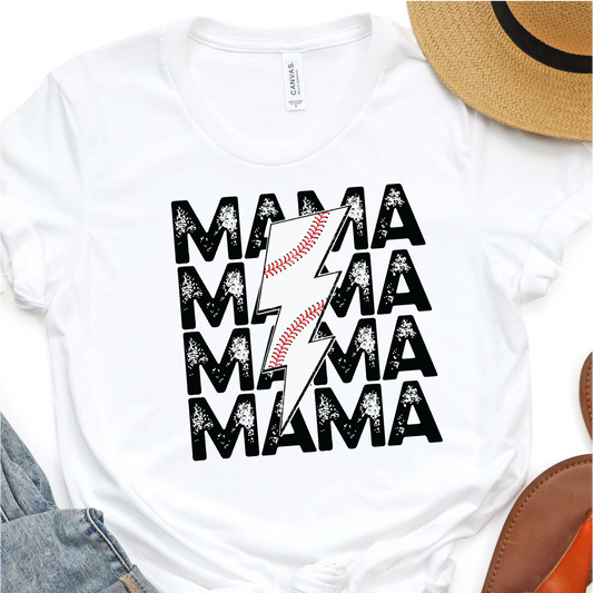 Stacked Mama - Lightning Bolt Baseball -  Baseball Graphic Tshirt