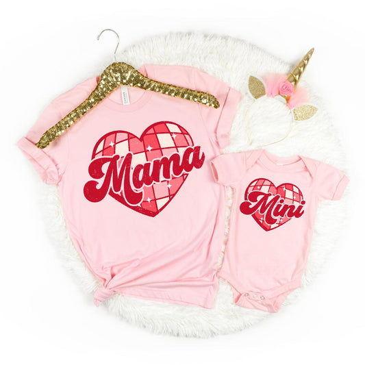 Valentine Disco Heart Mama + Mini DTF Valentine Transfer for T-shirts - Nashville Design House
